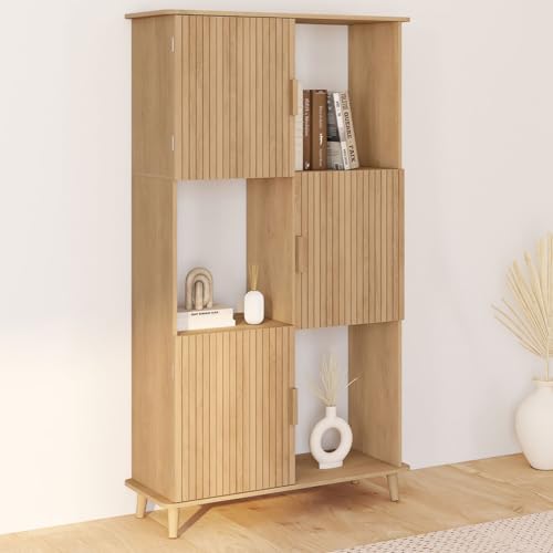 IDMarket Etagère Bibliothèque 6 Cases en Bois Chêne avec Placard pour Salon Bureau Design Rangement Étage Accumulation S