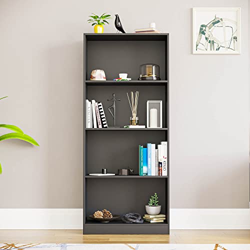 Vida Designs Bibliothèque 4 Niveaux en Bois Noir, Hêtre, 140x60x24 cm – Grande Capacité de Stockage pour Maison et Burea