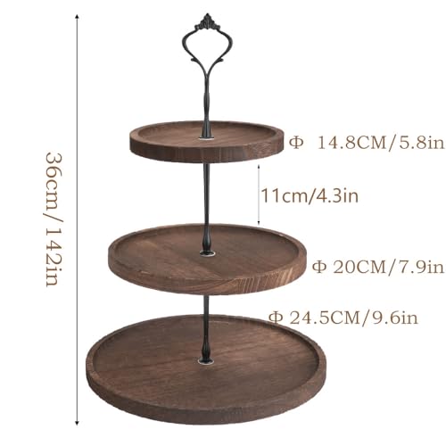 TIE-DailyNec Présentoir à Gâteaux 3 Étages en Bois pour Les Mariages et Fêtes D'anniversaire, Présentoir Rond avec Poign