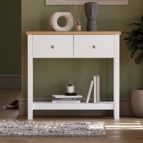 Vida Designs - Table de console Arlington 2 tiroirs bois d'ingénierie blanc et chêne | Élégant meuble salon | Idéal pour