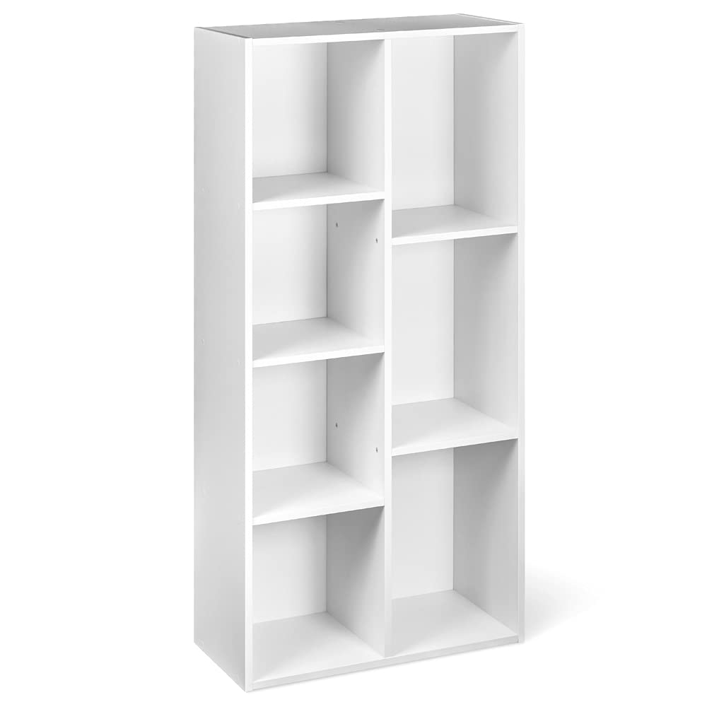 Amazon Basics Bibliothèque 7 Compartiments, Étagère Bureau Salon Chambre à Coucher, Blanc 50x24x106 cm, Certifiée FSC