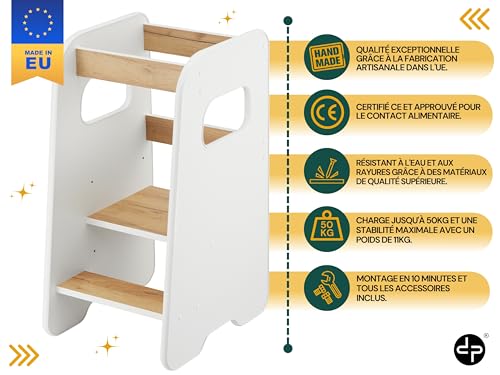 iPad Tour d'Observation Enfant Montessori - Stable et Sécurisée, Hauteurs Réglables sur 3 Niveaux - Tour d'apprentissage