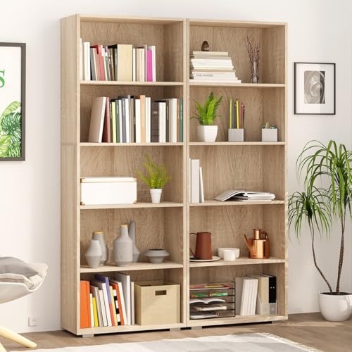 Casaria® Étagère bibliothèque chêne multifonctionnelle pour salon, bureau et chambre Vela 5 compartiments