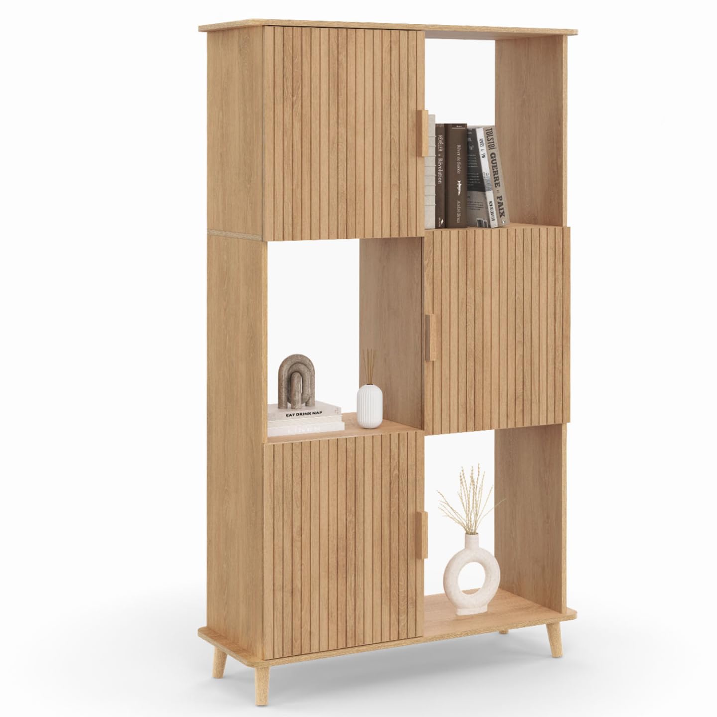 IDMarket Etagère Bibliothèque 6 Cases en Bois Chêne avec Placard pour Salon Bureau Design Rangement Étage Accumulation S