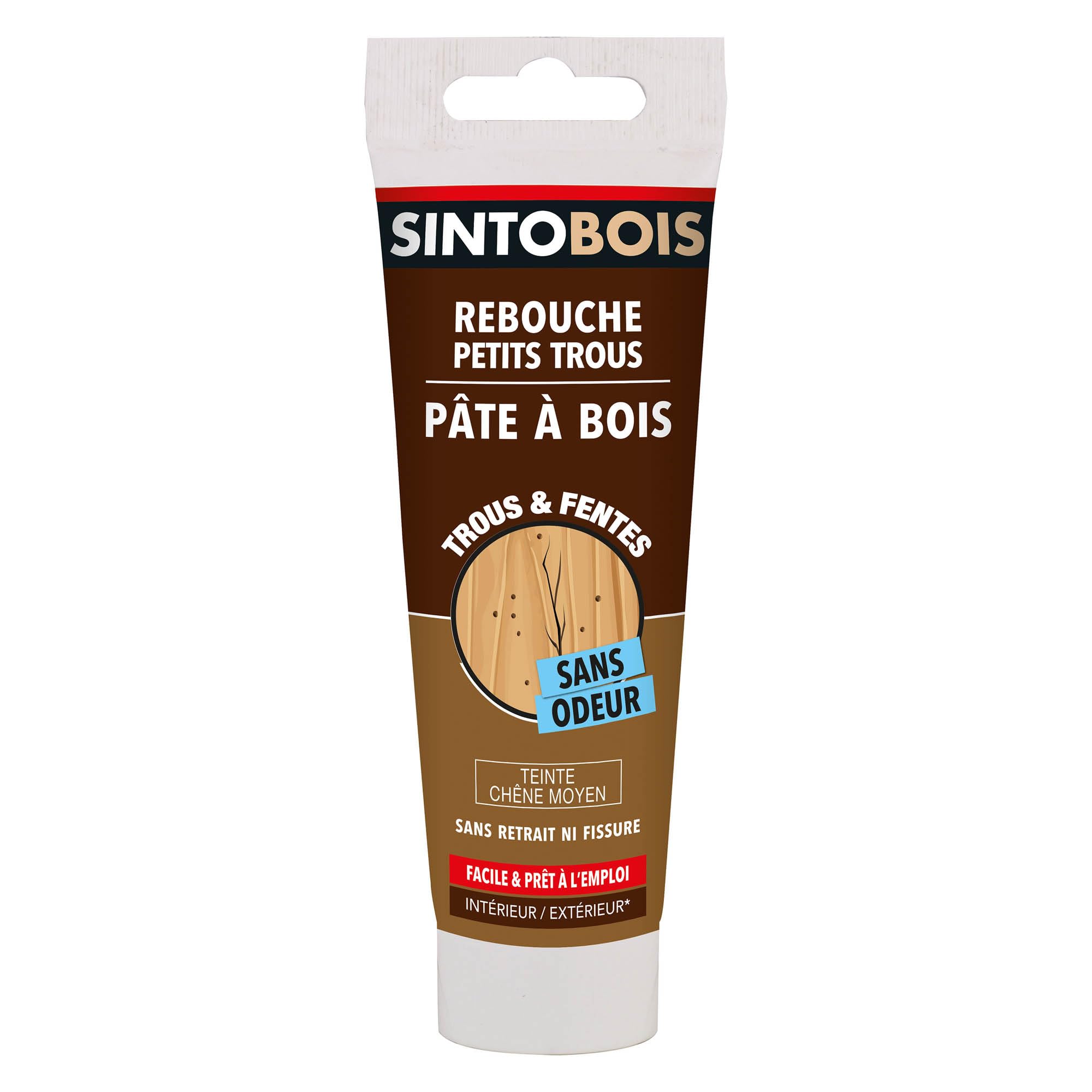 SINTOBOIS - Rebouche Petits Trous - Pâtes à Bois Sans Odeur - Sec en 4h - Ne se Rétracte pas - 80 g