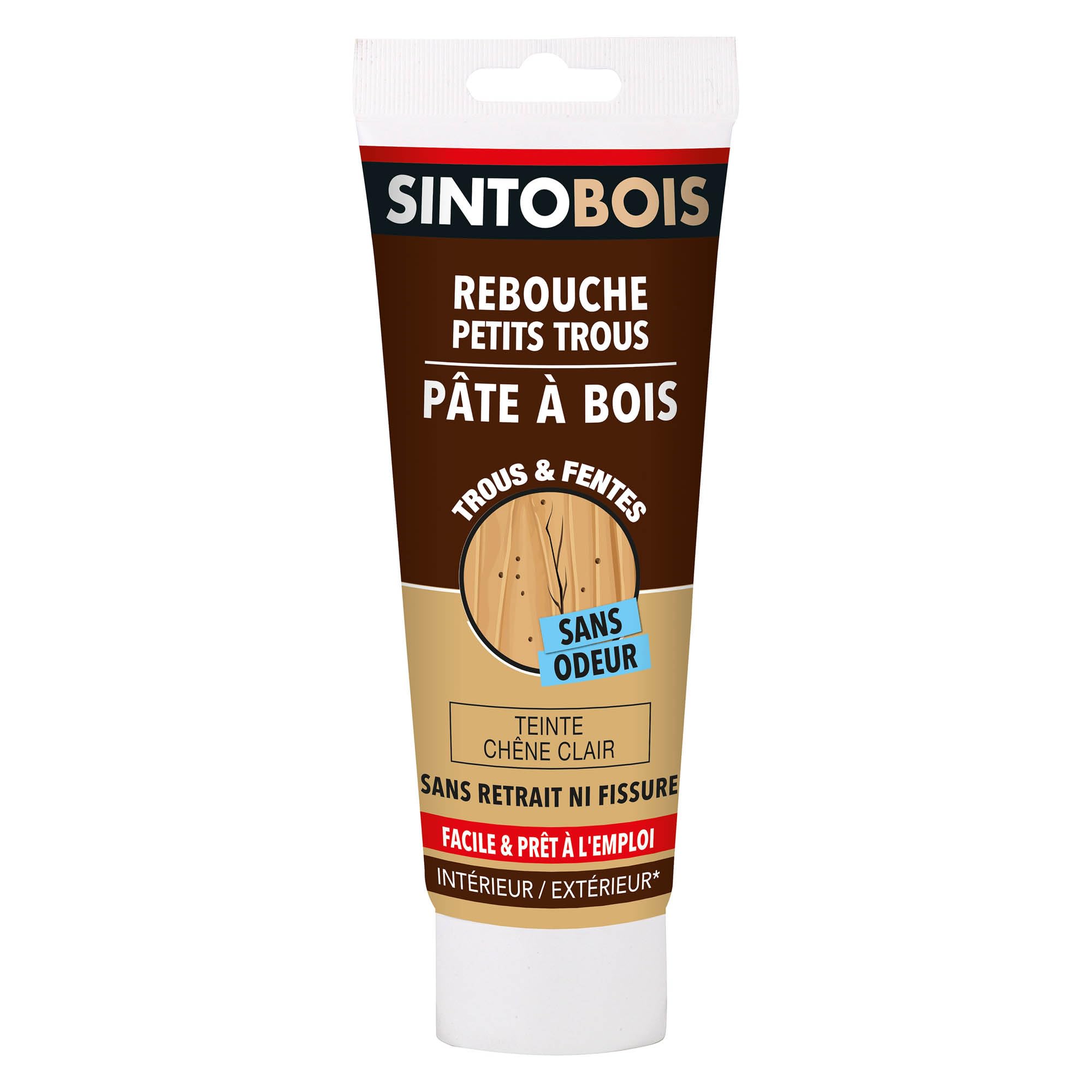 SINTO Pâte à Bois Sans Odeur pour Réparer Petits Trous dans le Chêne Clair - Séchage Rapide 4h - Usage Intérieur/Extérie